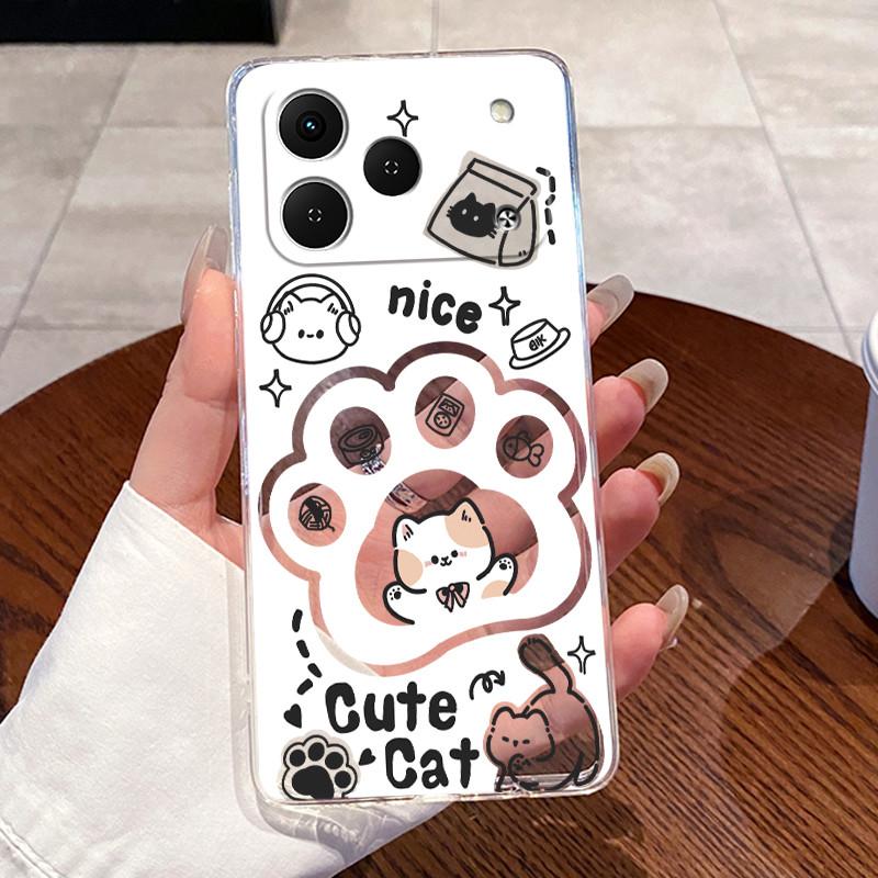 Casing For Tecno Spark 50 KN4 Case Aesthetic Fashion Cute Cat Cartoon Soft Silicone Back Cover Transparent TPU Phone Case Bumper