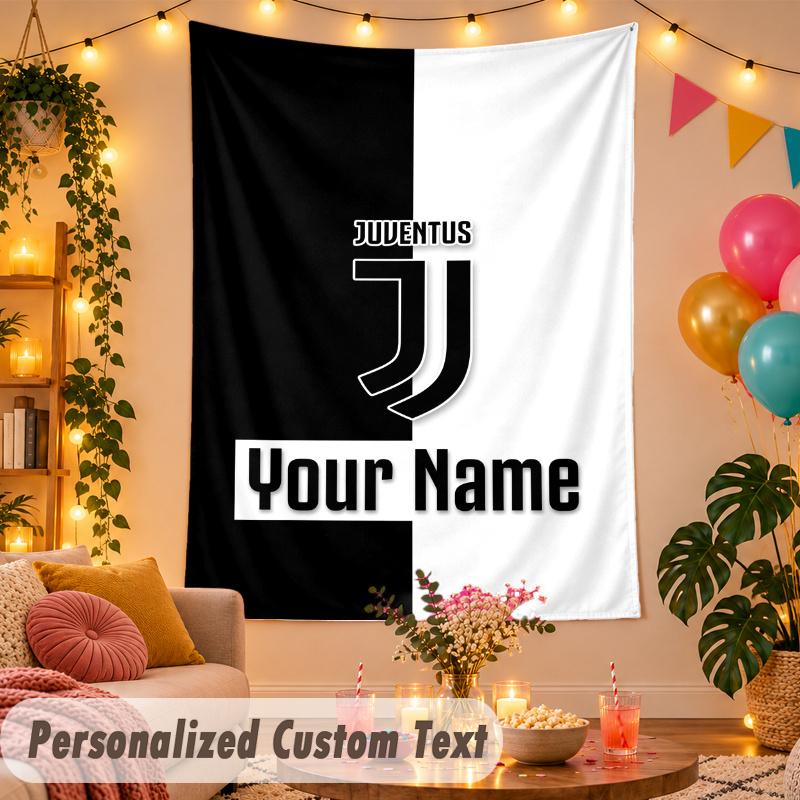 Juventus Personalized Wall Tapestry Custom Name Text Polyester Hanging Decor Home Room