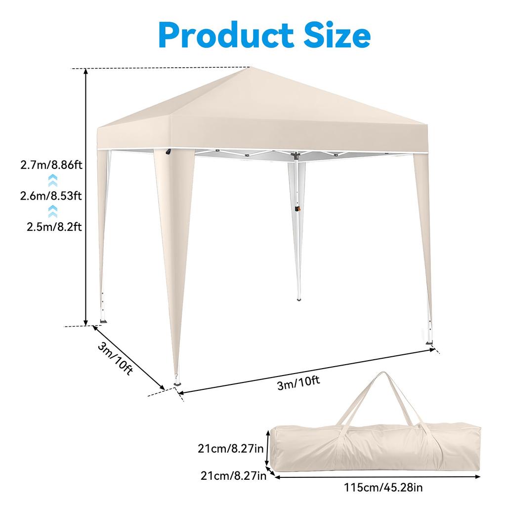 3M x 3M Instant Canopy Tent, Pop Up Canopy with One Push Setup, Sun Shelter