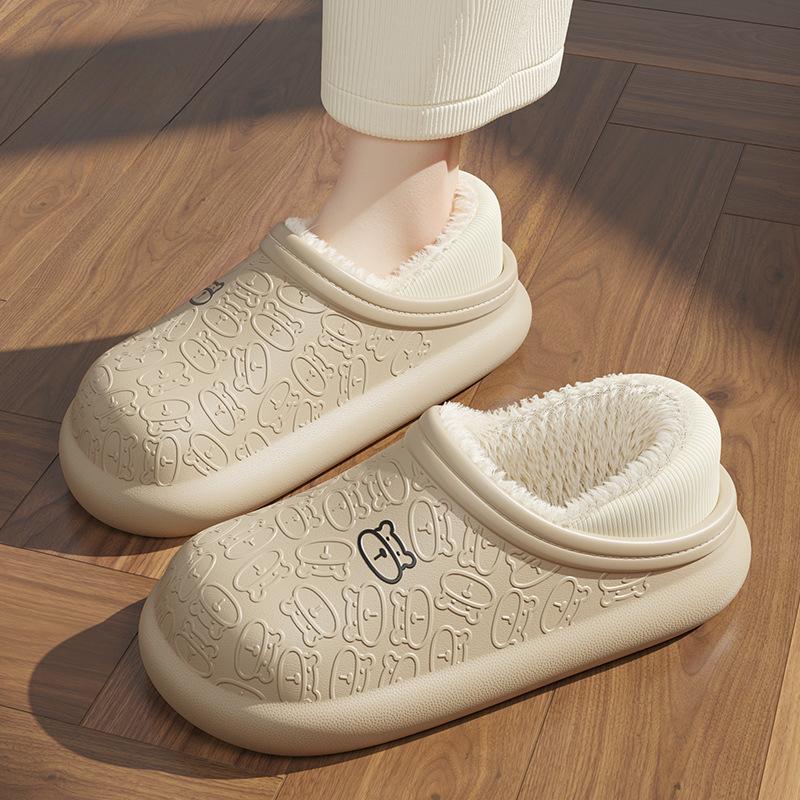 Хлопковые тапочки Little Bear, новые популярные женские домашние плюшевые милые водонепроницаемые и противоскользящие плюшевые тапочки на толстой подошве