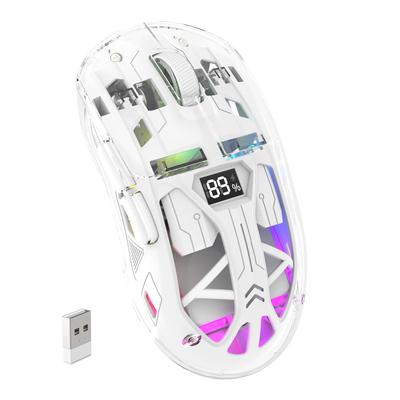 Игровая мышь FREEWOLF A2 Прозрачная RGB Беспроводная игровая мышь с прозрачным цифровым дисплеем, Аккумулятор 400 мАч, Белая, Подключение 2.4G/BT, Чехол,