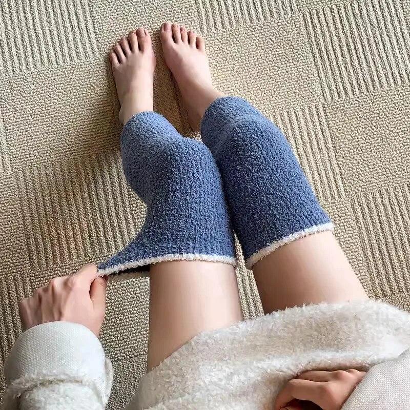 Зимняя защита колена, утолщенные плюшевые, высокоэластичные теплые ноги с рукавами, коралловый флис, морозостойкие мягкие гетры