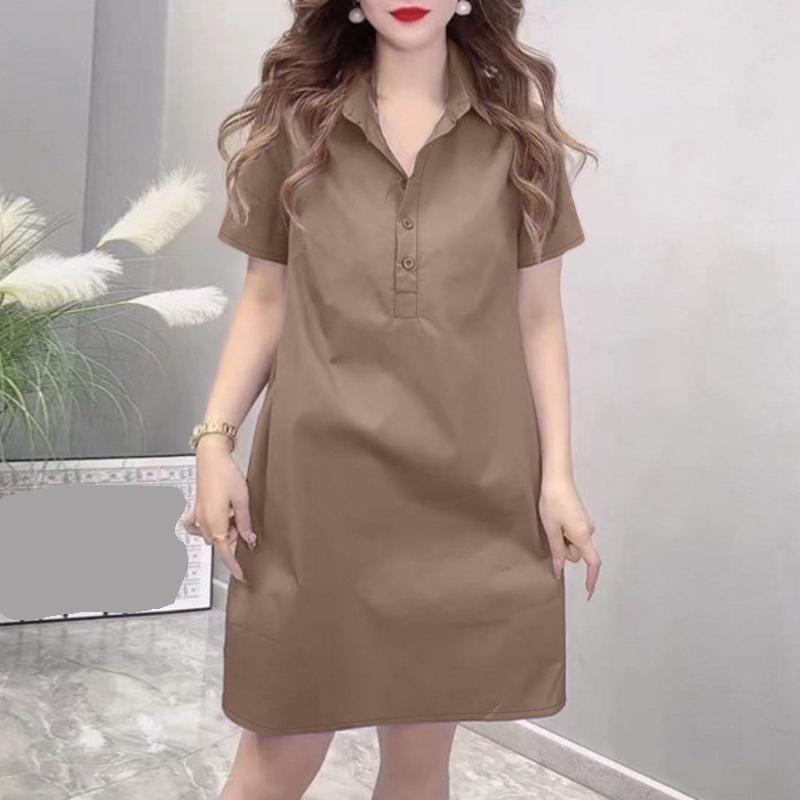 ZANZEA Женское повседневное однотонное платье с коротким рукавом и отложным воротником