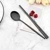 2Pcs Portable Black Tableware Stainless Steel Cutlery Set Spoon Chopsticks Set Western Lunch Dinner Set Travel Dinnerware