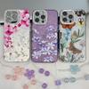 For Apple 16E Flower Phone Case for IPhone 15 Promax with Bracelet Sparkling Pink Lens Film Hard Case