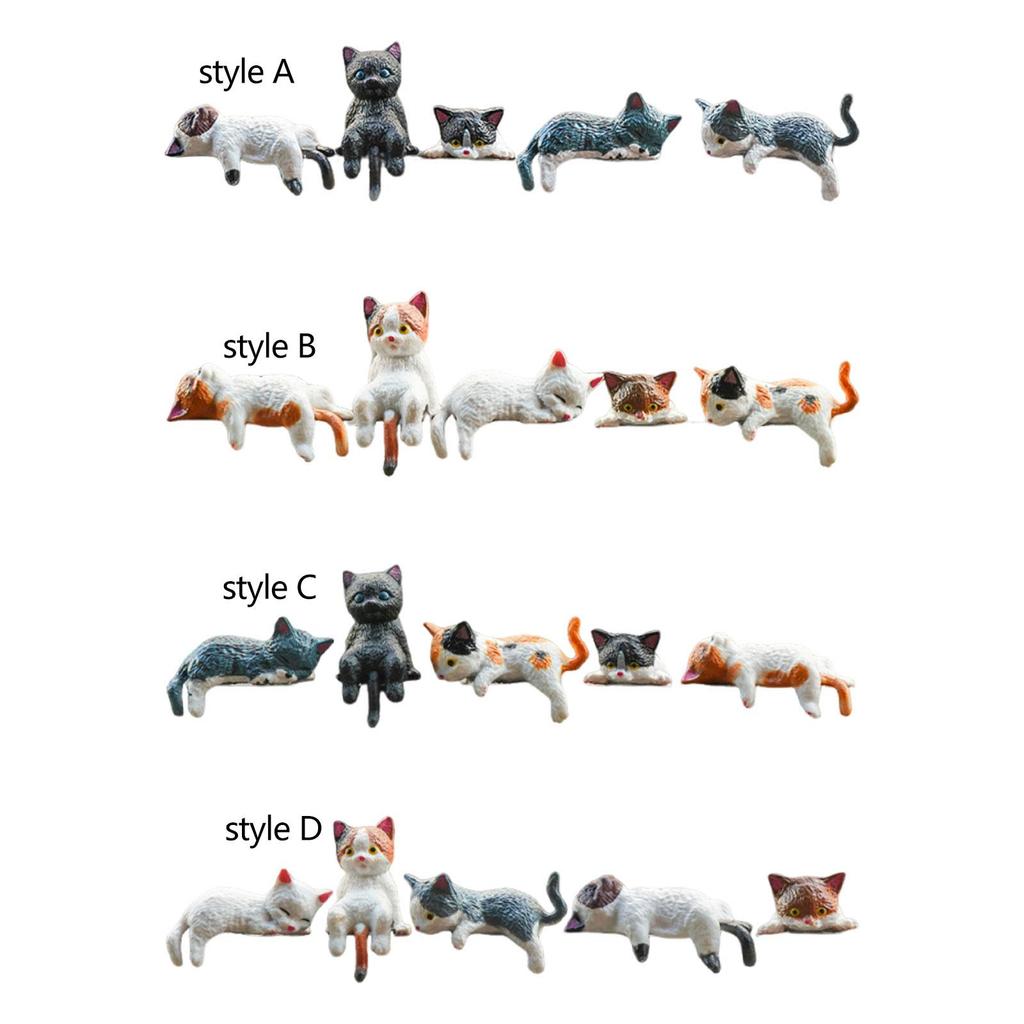 5x Small Cat Statue Computer Decor Resin Office Miniature Shelf Figure Collectible Figurine Car Dashboard Accessories