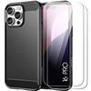 Protective Case - for iPhone - 16 Pro - Carbon Fiber - Black - 2 Tempered Glass