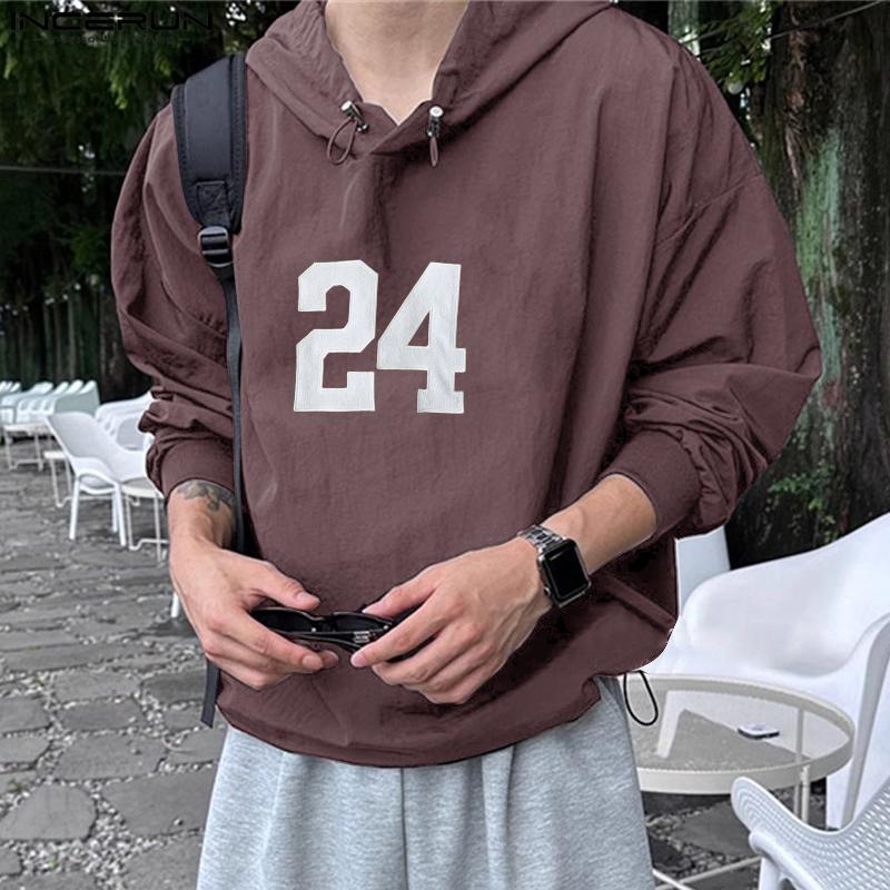 INCERUN Мужские свободные топы с капюшоном и длинным рукавом с вышитыми буквами