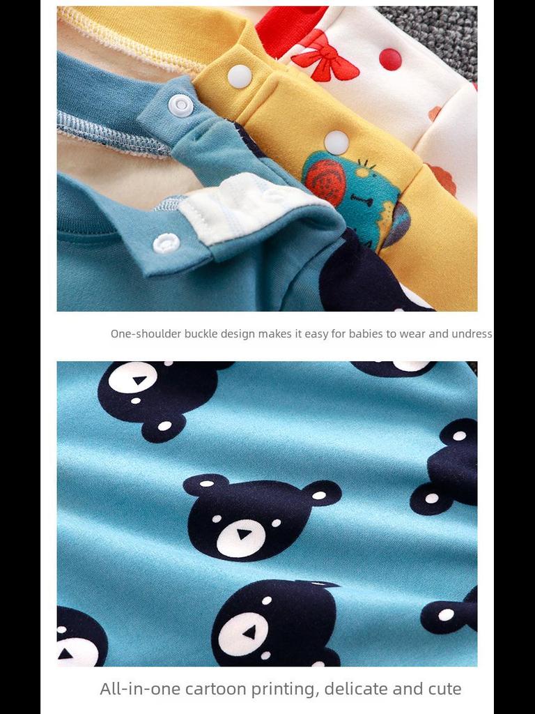 Комплект нижнего белья из бархата с высокой талией для малышей: Пижамы для мальчиков и девочек с защитой живота на осень-зиму