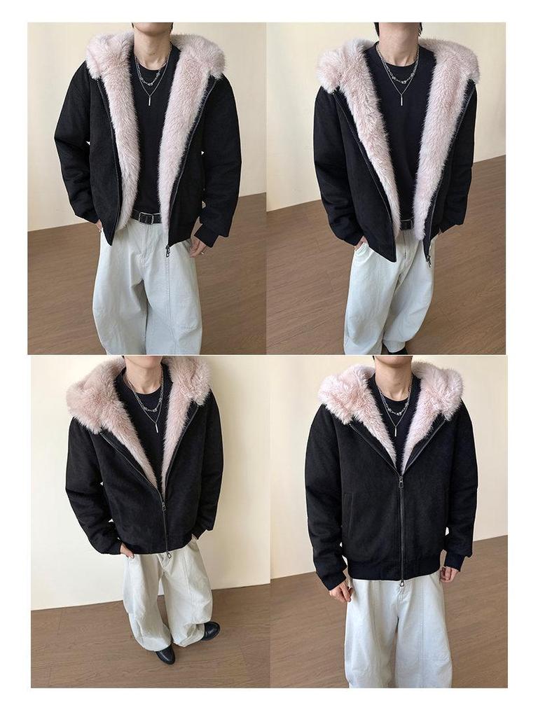 Куртка American Eagle с меховым воротником из замши и кошачьими ушками - Осенне-зимняя укороченная верхняя одежда с плюшем