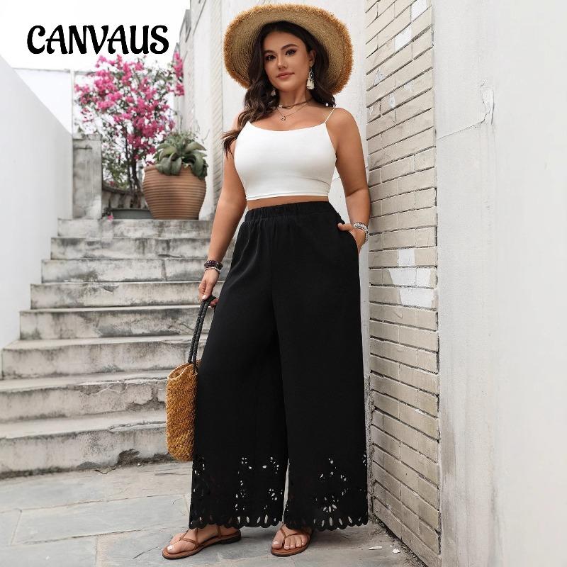 Women's Summer New Loose Wide Leg Hollowed Out Black Pants