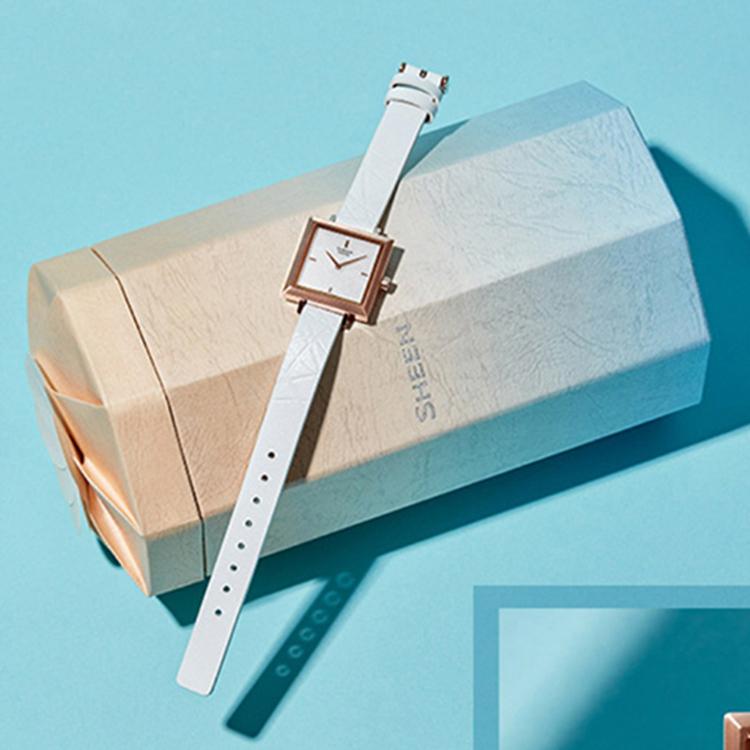 Casio Sheen Japanese Minimalist Business Style Leather Strap Quartz Watch Women watches White SHE-C151PGL-7AUPFP-PERSON