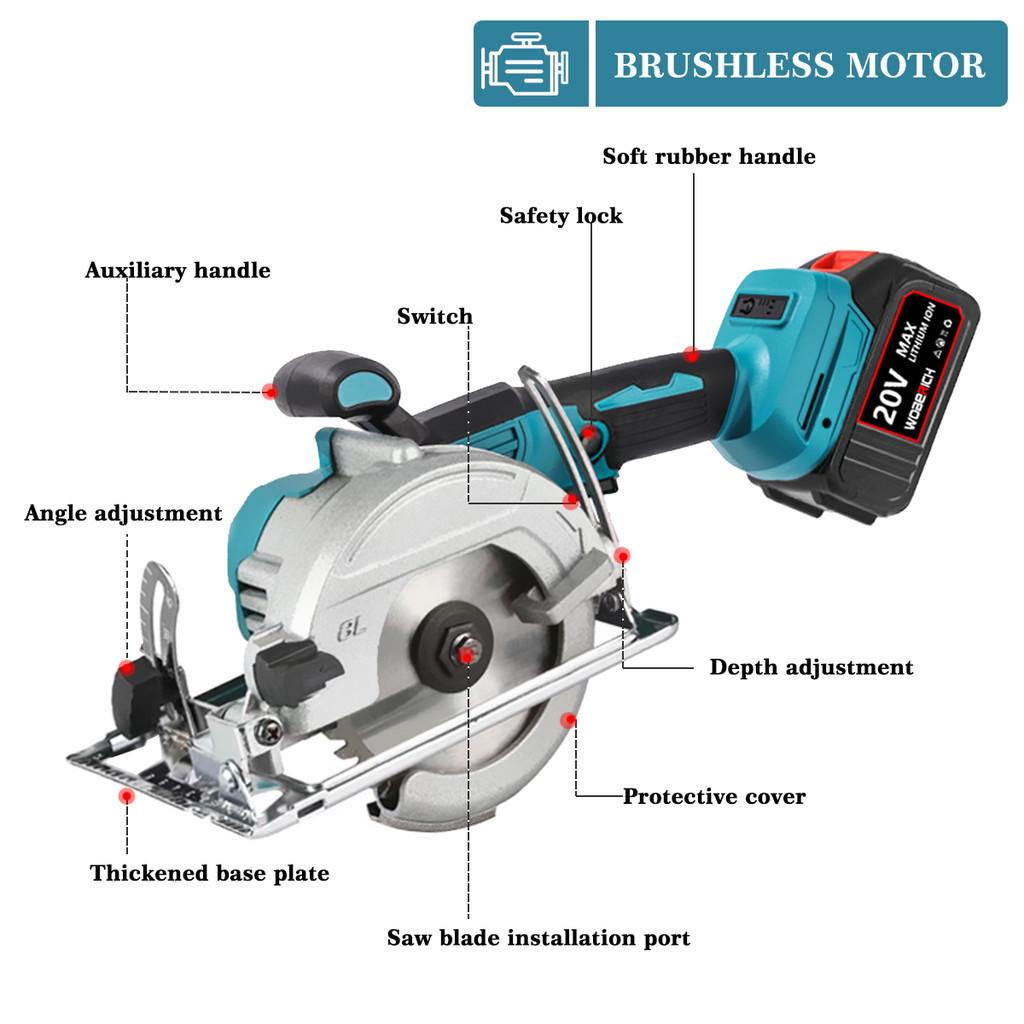 21V 125mm 5 Inch Cordless Portable Electric Saw Adjustable Wood Cuttiing Machine Brushless Electric Circular Saw