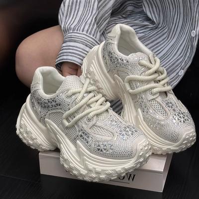 Paris Resin Sole Rhinestone Dad Shoes Женская новая дышащая универсальная утягивающая спортивная повседневная обувь на платформе