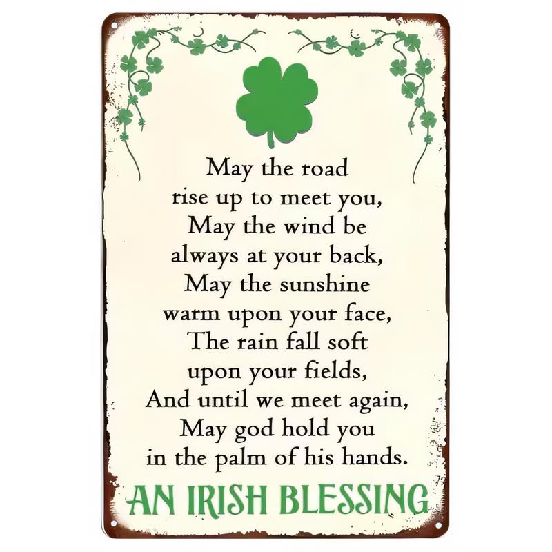 Tin Sign Metal Wall Decor Irish Blessing Quote Plaque Vintage Retro Rustic Shabby Chic Wall Art for St Patricks Day Home Bar Pu