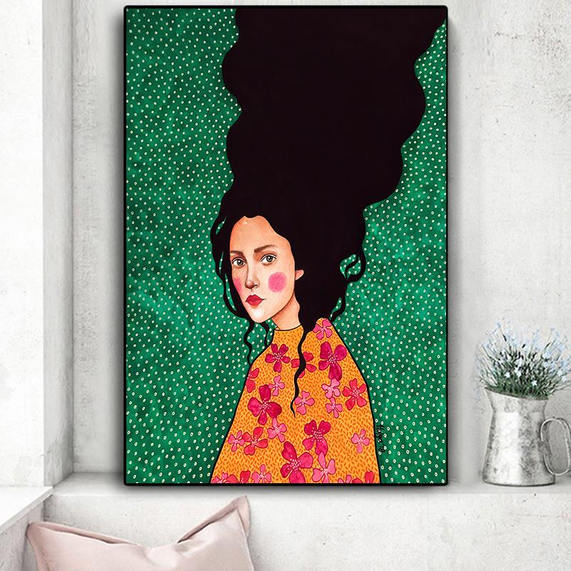 Винтажная абстрактная девушка, волосы, цветок, женская настенная живопись на холсте, модный плакат на скандинавскую тему, настенные панно для гостиной, без рамы
