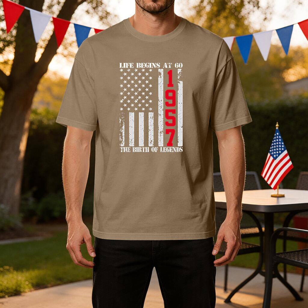 Men's Printed Casual Ice Silk T-Shirt Life at 60 1957 The of Short Sleeve Crew Neck Tee for Everyday Wear