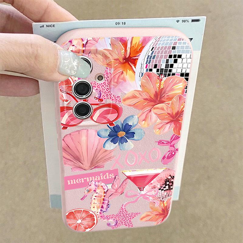 Розовый Чехол с Мультяшным Цветочным Рисунком для Samsung Galaxy A57 A56 A55 A54 5G A37 A36 A35 A34 A17 A16 A15 A14 Силиконовый Чехол с Текстурой Кожи