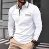 Осенняя мужская повседневная рубашка-поло с длинным рукавом и карманами, модный уличный тренд, обычная однотонная эластичная дышащая