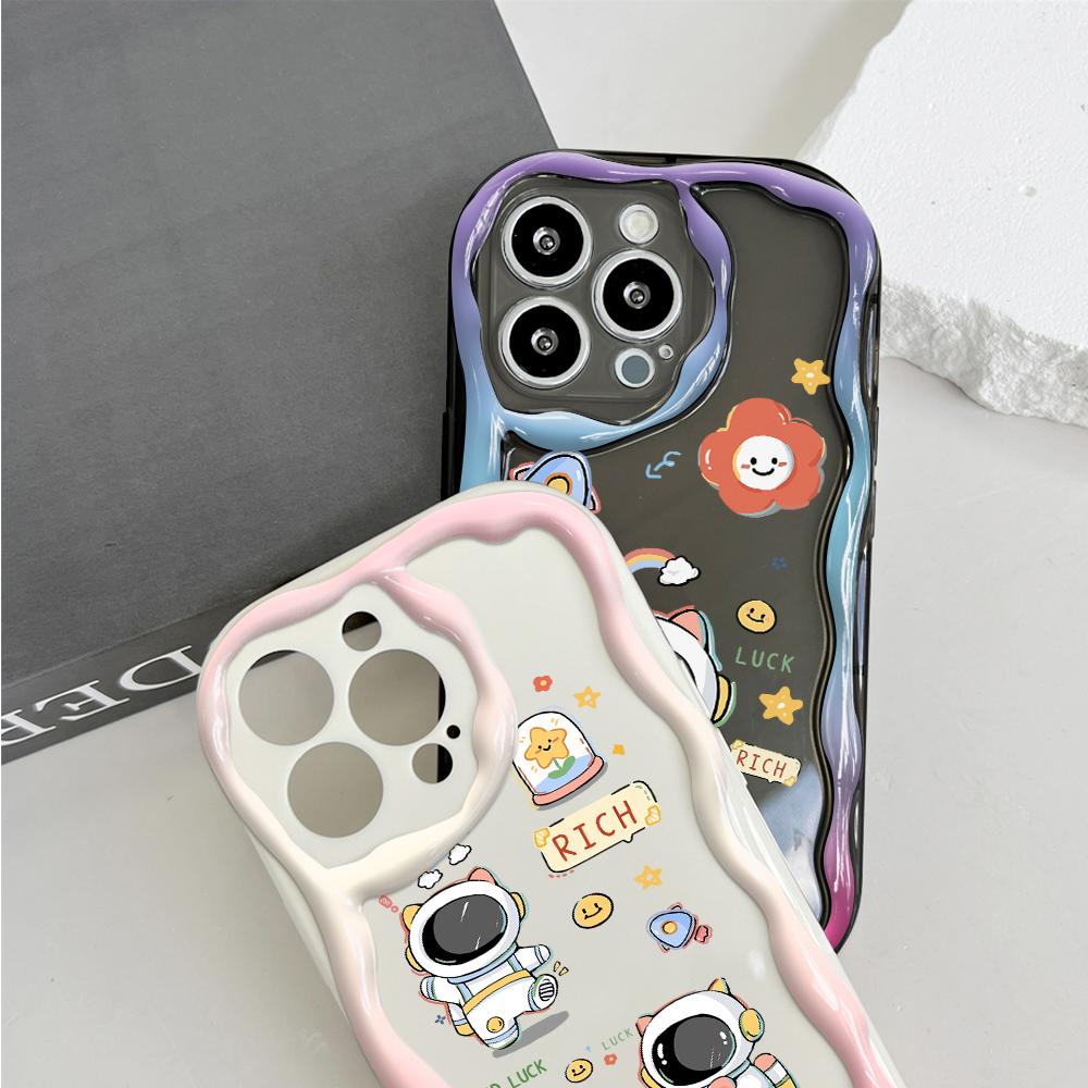 Cute Cartoon Pattern Cream Texture Casing Wavy Edge Soft Silicone Cover Phone Case for Huawei Honor Infinix Tecno iPhone