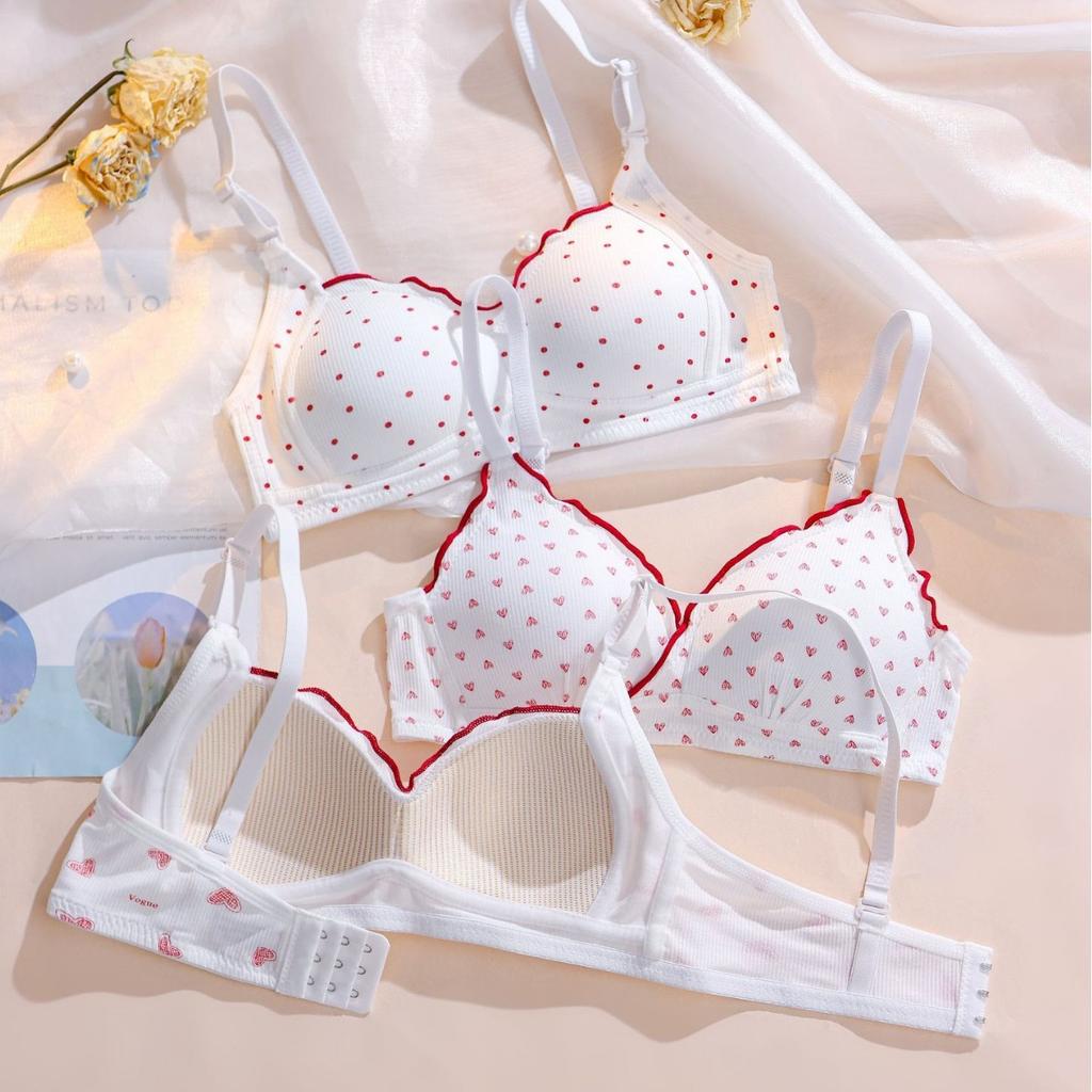 Women's Wireless Student High School Bra with Sweet Heart-Shaped Pads Push Up for Small Bust Comfortable Triangle Cup Underwear