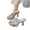 Summer new crystal heel H-shaped flash diamond simple classic broadband Korean version open-toed high-heeled women's shoes fashion mother drag