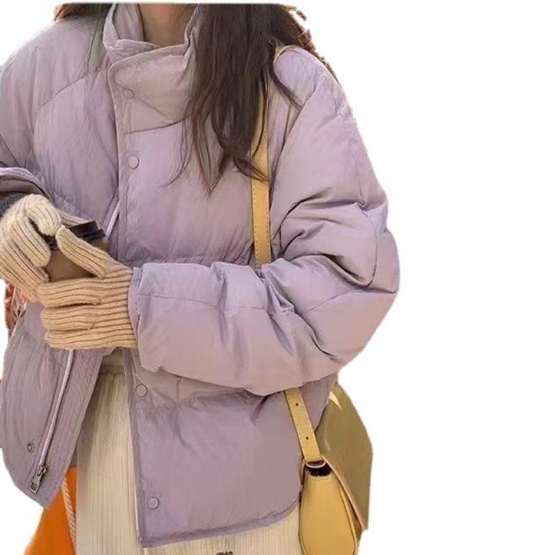 Женский короткий пуховик, зимняя свободная белая куртка на утином пуху