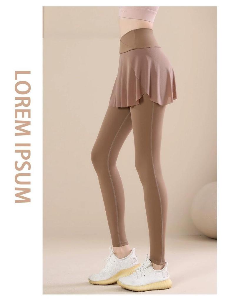 Женские брюки для йоги с высокой талией и юбкой: Осень/Зима, Подтягивающий бедра, Быстросохнущий, Защита от просвечивания, Плотная посадка для бега и танцев