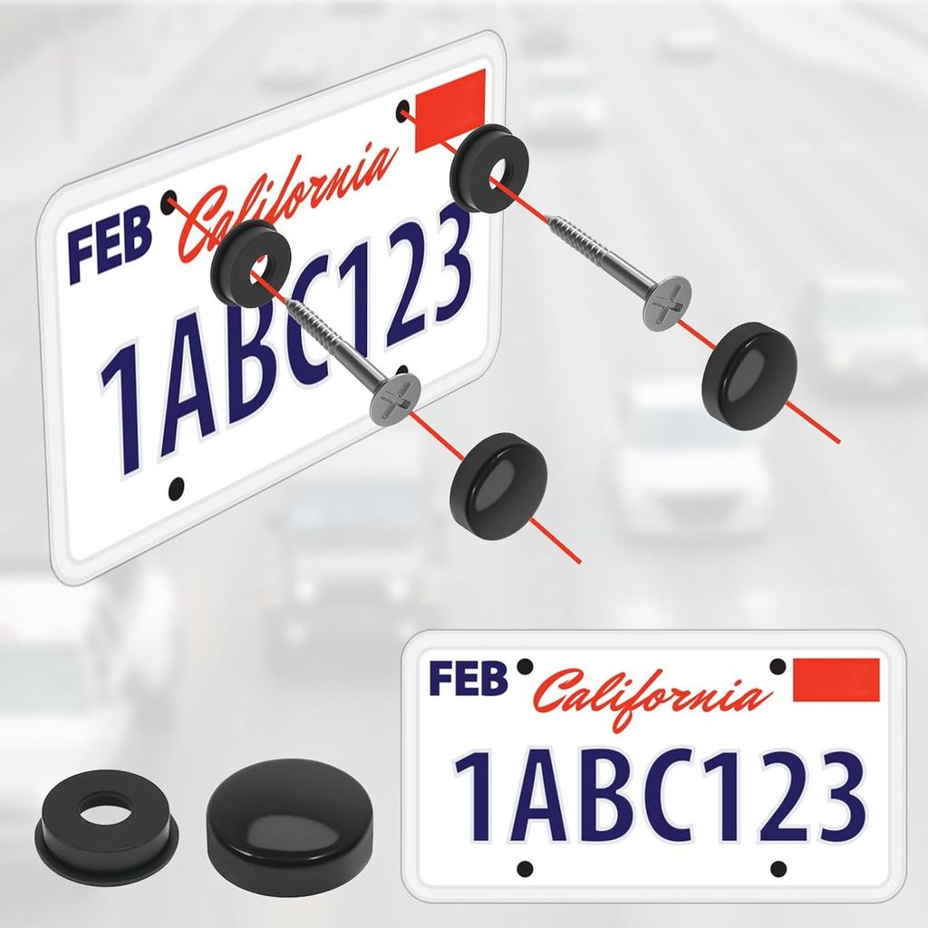 20 Pairs License Plate Screw Caps with Washers, Black Plastic License Plate Bolts, Universal Anti-Theft Licenses Plates Frame Screw Cover Caps for