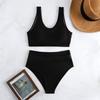 Sexy Fashionable Mesh Stitching Solid Color Vest Women's Split Swimsuit BIKINI