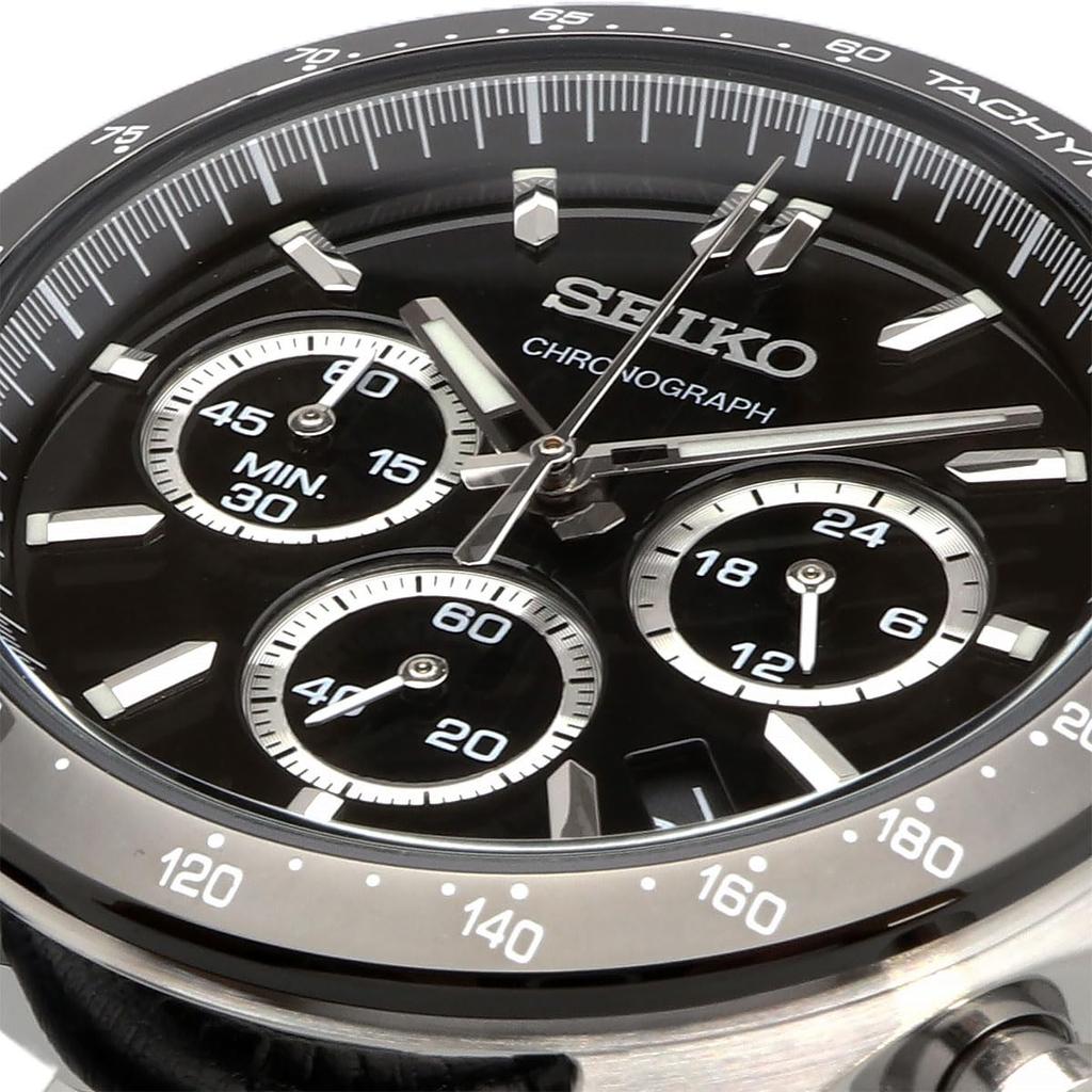 Seiko Мужские кварцевые часы с секундомером 1/5 секунды SBTR021 Черный кожаный ремешок