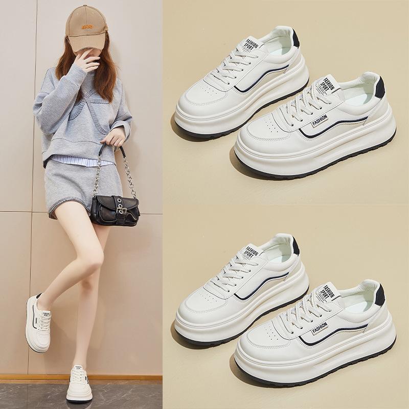 Women's Casual Chunky Platform Sneakers Non-Slip Lace-Up Walking Shoes Comfortable Running Shoes PU Leather Athletic Workout Tennis Sneakers for Women