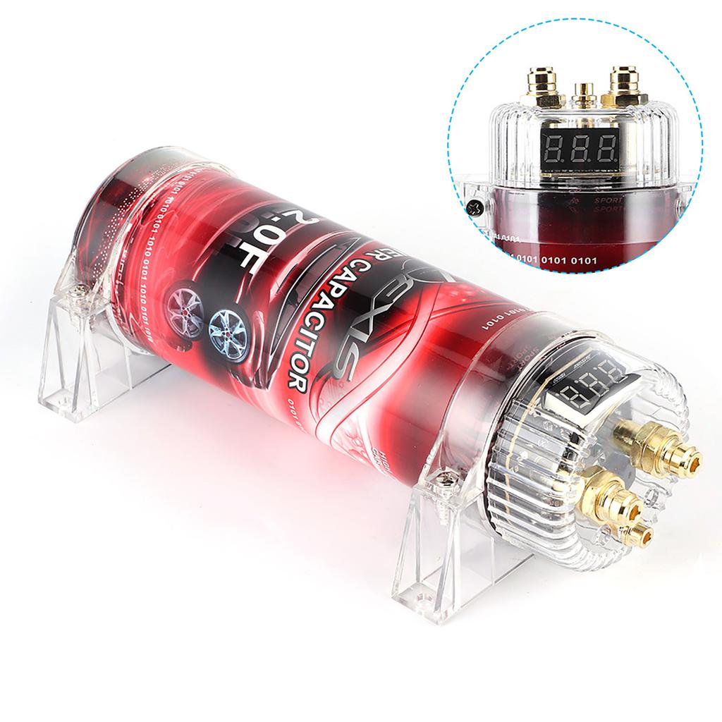 2 Farad Car Audio Power Capacitor Amplifier Voltage Regulator Red LED 10?16V DC Modified Auto Parts