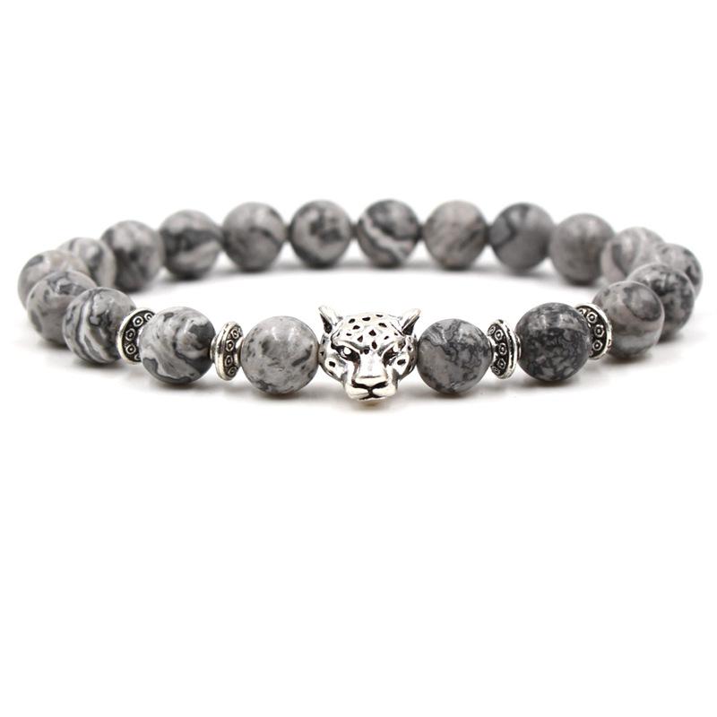 Men's Stone Bead Bracelet Leopard Pendant Design Fashionable Charm Natural Stone Bead Bracelet Gift