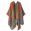 Women's Fashion Pashmina Autumn and Winter Cloak Thicken Warm Shawl Knitted Wraps Split Cape