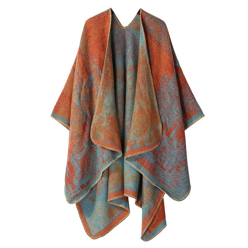 Women's Fashion Pashmina Autumn and Winter Cloak Thicken Warm Shawl Knitted Wraps Split Cape