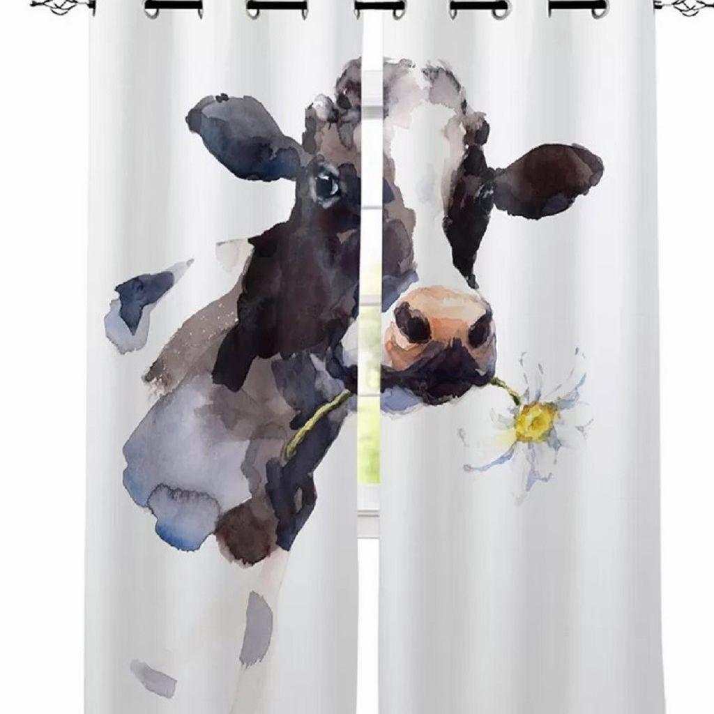 Grommet Top Darkening Blackout Room Milk Cow Pasture Curtain for The Bedroom Drapes In Living Room Left and Right Biparting Open