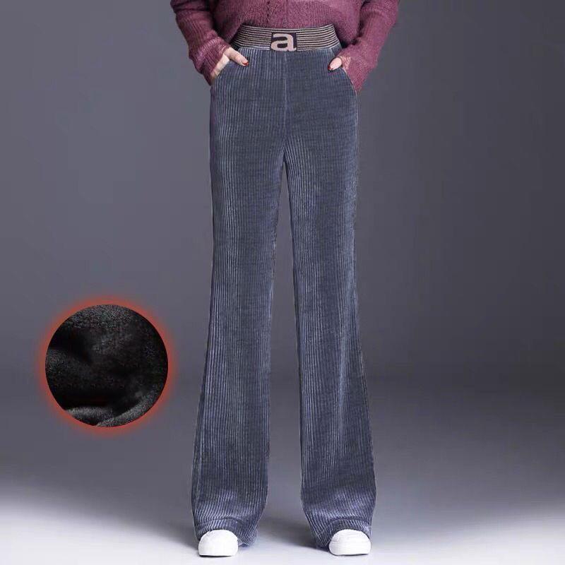 Женские осенне-зимние брюки с высокой талией, утепленные и утолщенные, из вельвета, с драпировкой, прямые, свободные брюки
