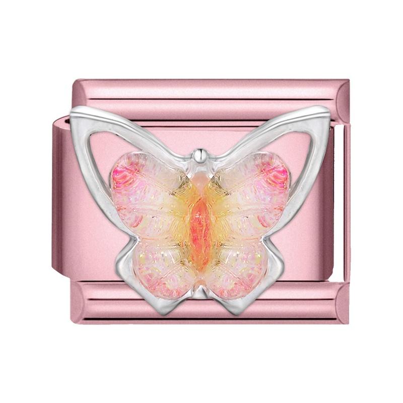 Y2K Zircon Bow Butterfly Heart Moon Pink Purple Blue Italian Charm Links Fit 9MM Stainless Steel Bracelet Women DIY Making Gifts
