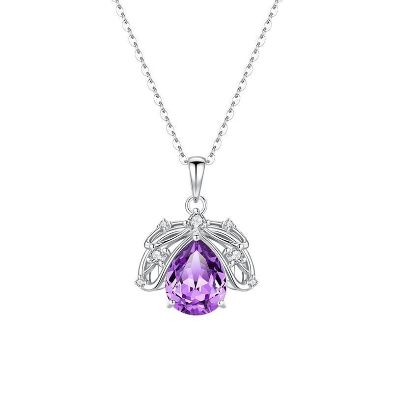 Natural Crystal Stone Firefly Pendant Necklace S925 Sterling Silver Women High End Ice Flower Cut Colorful Gem Daily Gift Jewelry