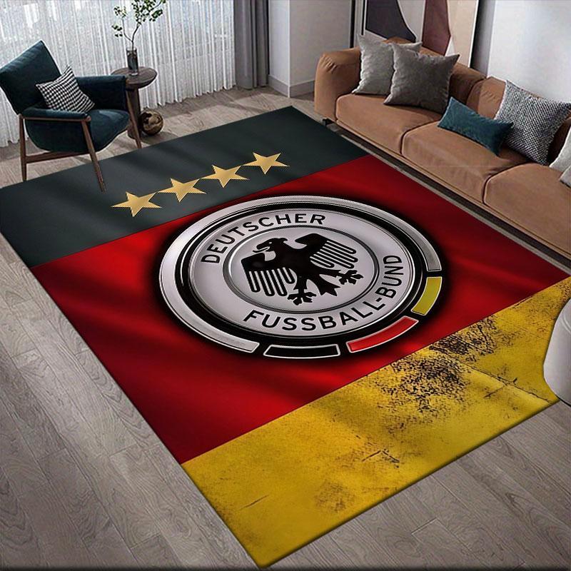 German Football Association Flannel Printed Carpet, Home Sofa Decoration for Living Room & Bedroom, Non‑Slip Play Flannel Floor Mat for Game Room