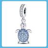 Summer New 925 Silver Blue CZ Sea Turtle Tortoise Charm Pendant Fit Charms Beads Brand Bracelet DIY Jewelry