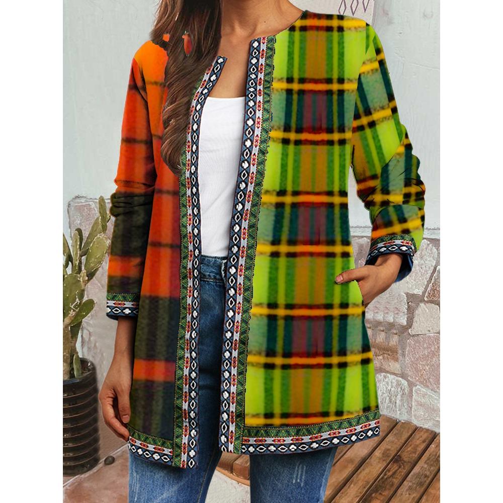 GMXIA Осень-зима винтажный этнический стиль принт большой размер куртка кардиган женская одежда