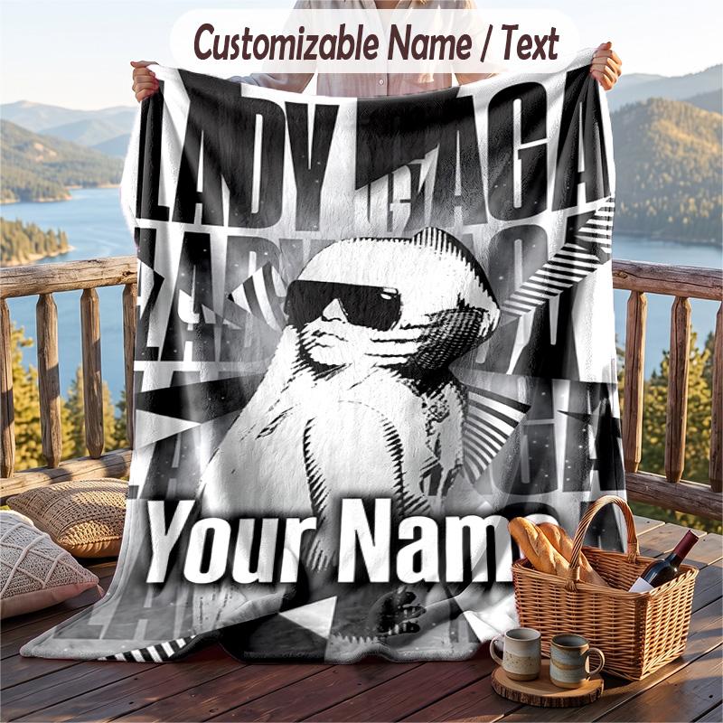 Personalized Flannel Throw Blanket,Lady Gaga Custom Printed Name, Cozy Plush Blanket For Home Use