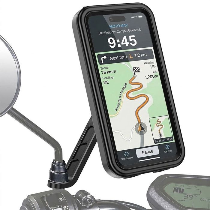 Support Téléphone Moto Rétroviseur, Anti-Vibration Réglable Rotatif 360° Etanche - Noir