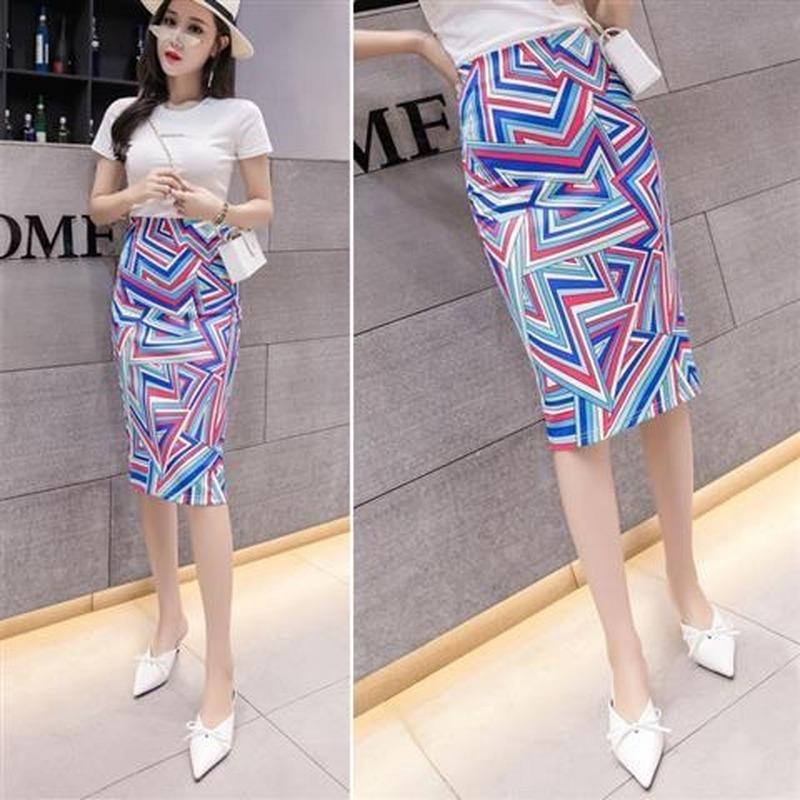 Летняя элегантная юбка-карандаш с принтом, женская облегающая юбка длиной до колена с высокой талией, женская