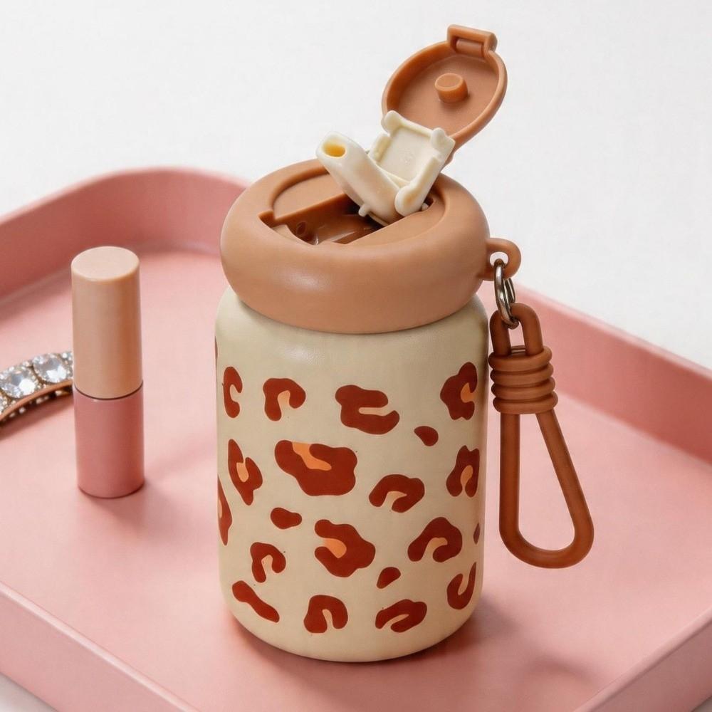 Leopard Print Straw Thermos Cup Mini Drinking Water Cup Insulated Water Bottle Outdoor Sports