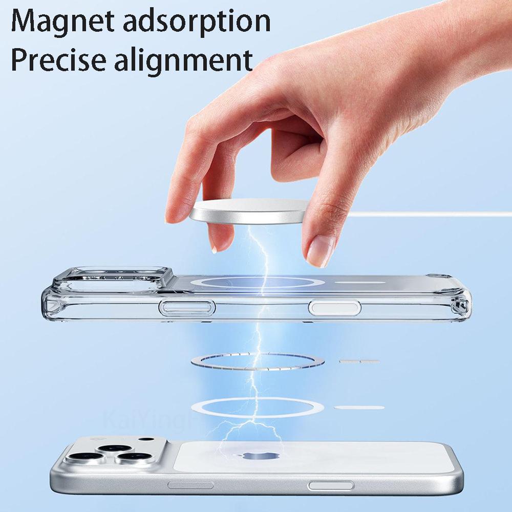 Магнитный чехол для телефона для iPhone 17 16 15 14 13 12 11 Pro Max Plus Air Беспроводная зарядка для чехла MagSafe Прозрачная крышка Защита от пожелтения