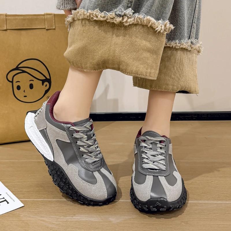 Fashion 2025 Women's Shoes Lace Up Women's Vulcanize Shoes Platform Women Sneakers Round Toe Mixed Colors Outdoor Ladies Casual Shoes
