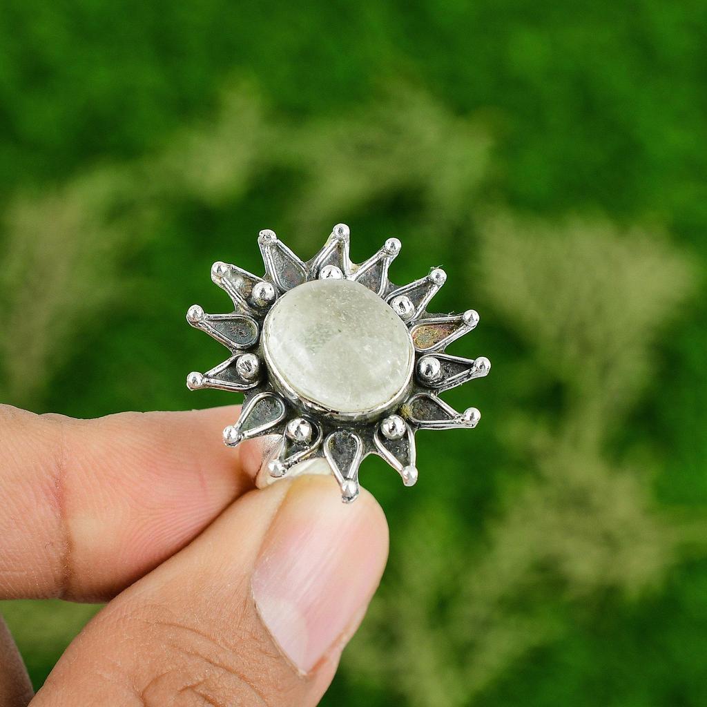 Natural Moonstone Gemstone Solitaire White Adjustable Ring 925 Sterling Silver